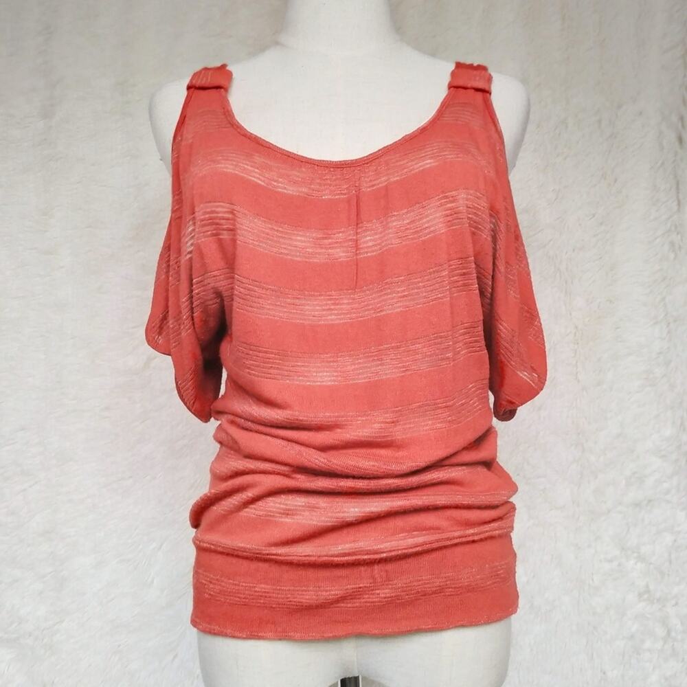 Papaya Orange Cold Shoulder Top